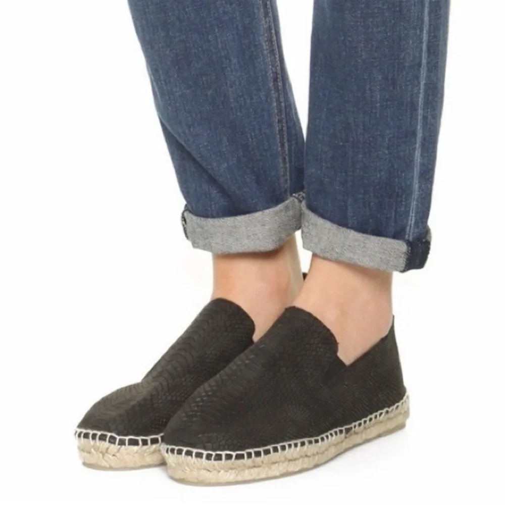 Vince Black Textured Espadrille Slip-Ons